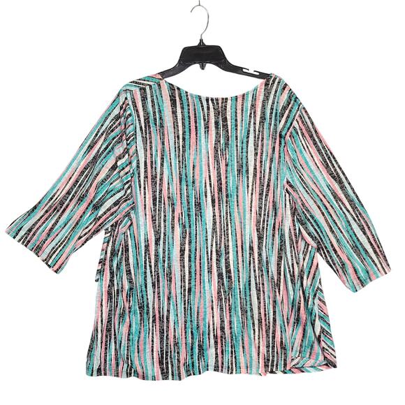 Catherines Top Womens 3X Geometric Stripes Layered Colorful 3/4 Sleeve - Picture 2 of 8